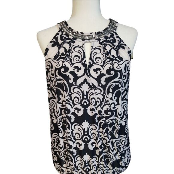 INC International Concepts Sleeveless Top Black White Embellished Neckline Small - Picture 7 of 7